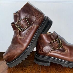 RARE Vintage 90s GBX Brown Chunky Leather Buckle Boot Shoe Men's Sz 9.5 Lug Sole